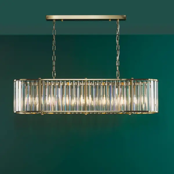 Kiran 7 Light Natural Brass & Crystal Bar Pendant