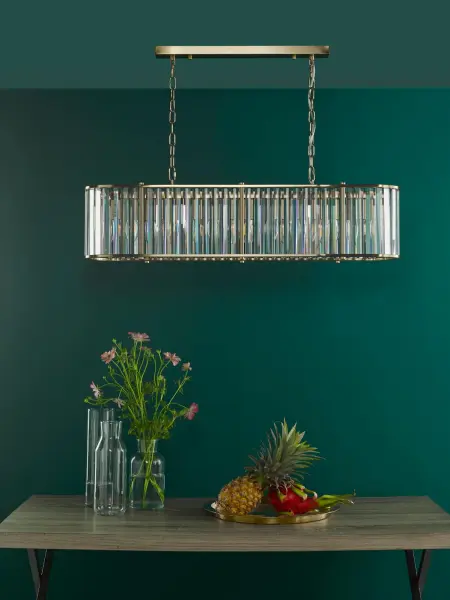 Kiran 7 Light Natural Brass & Crystal Bar Pendant
