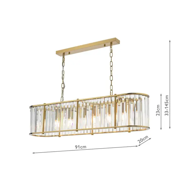 Kiran 7 Light Natural Brass & Crystal Bar Pendant