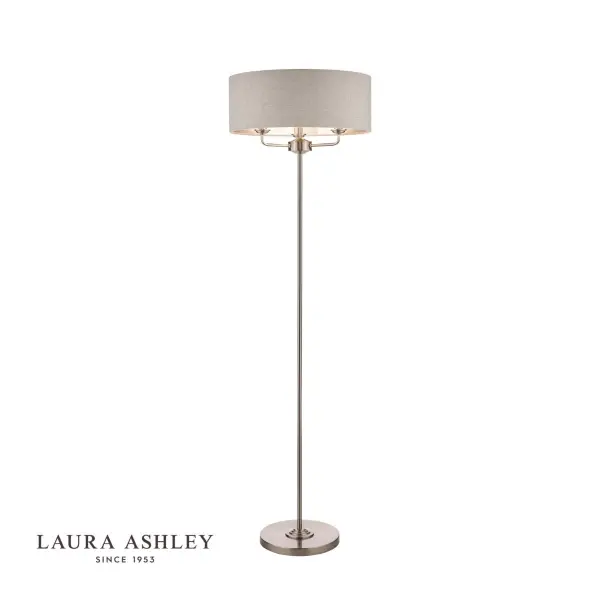 Sorrento 3 Light Floor Lamp Satin Nickel With Natural Shade
