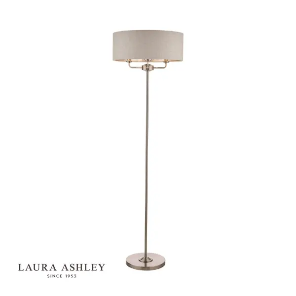 Sorrento 3 Light Floor Lamp Satin Nickel With Natural Shade