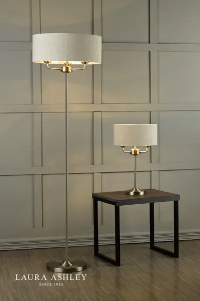 Sorrento 3 Light Floor Lamp Satin Nickel With Natural Shade