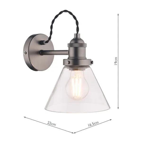 Isaac Industrial Nickel & Glass Wall Light
