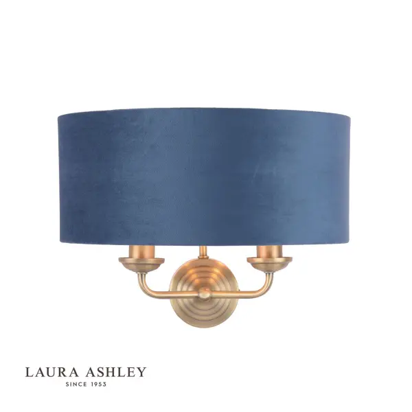 Sorrento 2 Light Wall Light Matt Antique Brass & Blue Shade