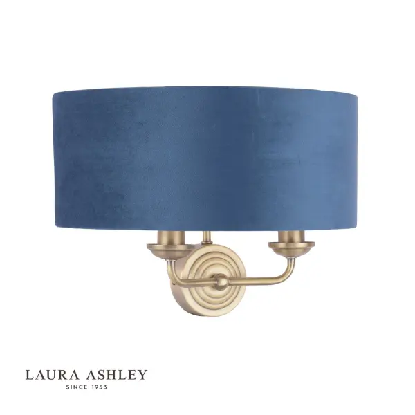Sorrento 2 Light Wall Light Matt Antique Brass & Blue Shade