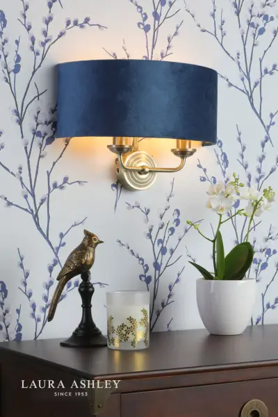 Sorrento 2 Light Wall Light Matt Antique Brass & Blue Shade