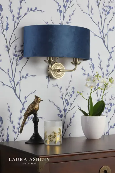 Sorrento 2 Light Wall Light Matt Antique Brass & Blue Shade