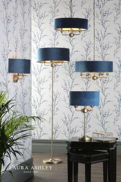Sorrento 2 Light Wall Light Matt Antique Brass & Blue Shade