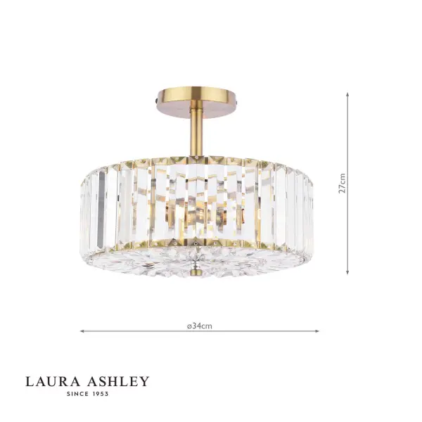Fernhurst Antique Brass 3 Light Semi Flush Fitting