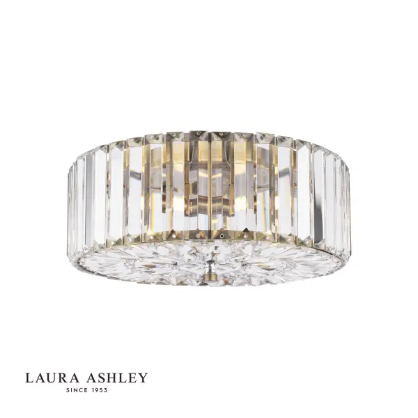 Fernhurst 3 Light Antique Brass & Crystal Flush Fitting