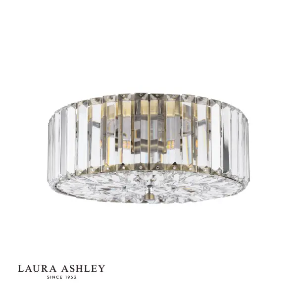 Fernhurst 3 Light Antique Brass & Crystal Flush Fitting