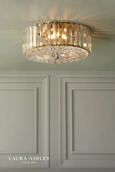 Fernhurst 3 Light Antique Brass & Crystal Flush Fitting