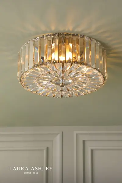 Fernhurst 3 Light Antique Brass & Crystal Flush Fitting