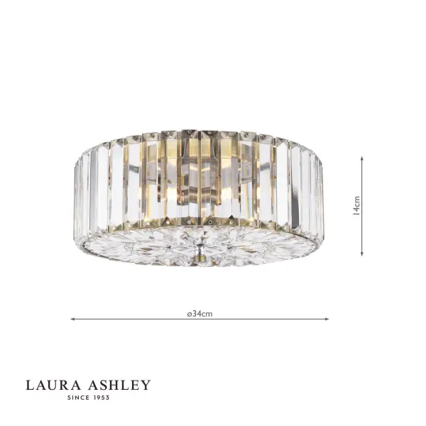 Fernhurst 3 Light Antique Brass & Crystal Flush Fitting