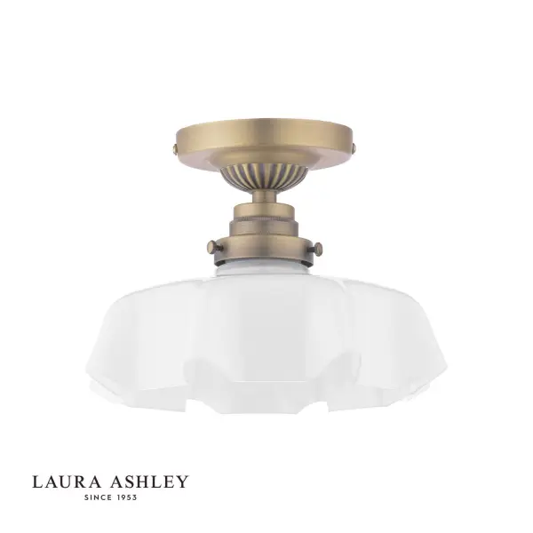 Banham Antique Brass & White Glass Semi Flush Fitting