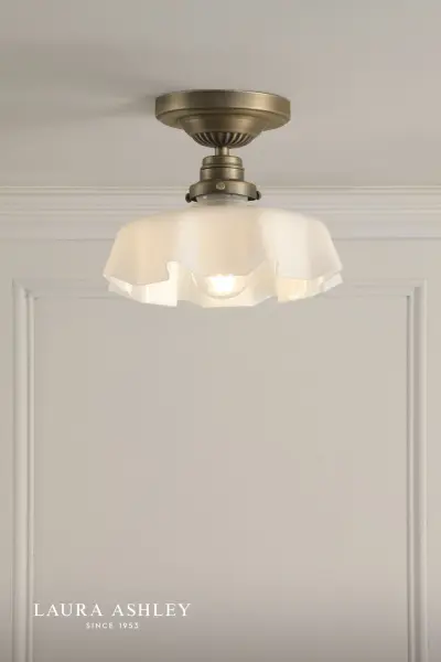 Banham Antique Brass & White Glass Semi Flush Fitting