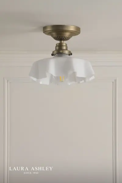 Banham Antique Brass & White Glass Semi Flush Fitting