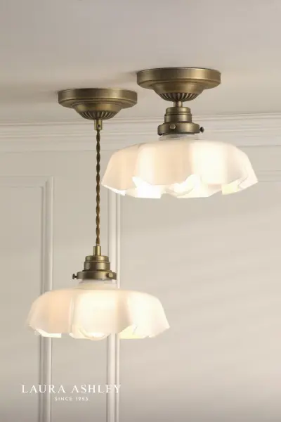 Banham Antique Brass & White Glass Semi Flush Fitting