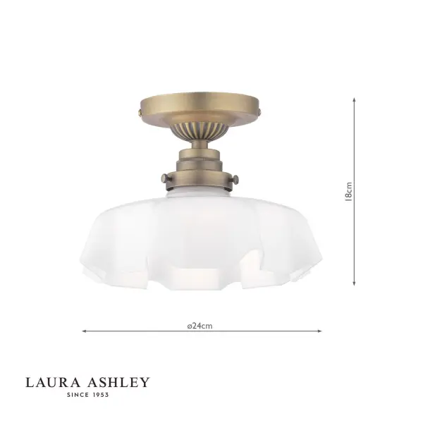 Banham Antique Brass & White Glass Semi Flush Fitting