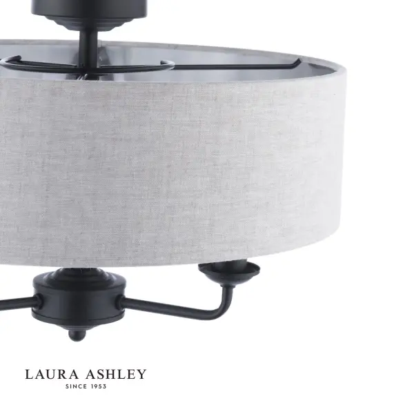 Sorrento Matt Black Semi Flush Light C/W Natural Shade