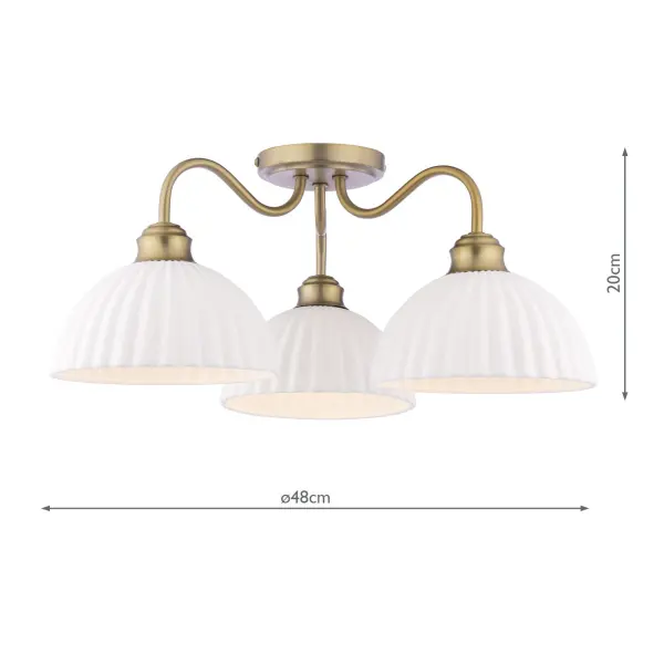 Durford 3 Light Semi-Flush Matt Antique Brass