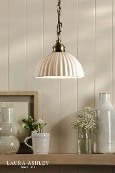 Durford Pendant in Matt Antique Brass and White Ceramic Shade