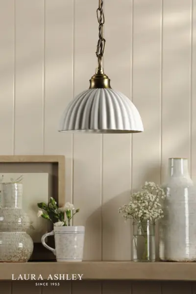 Durford Pendant in Matt Antique Brass and White Ceramic Shade