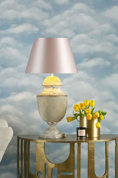 Lattice table lamp in cream / gold, base only