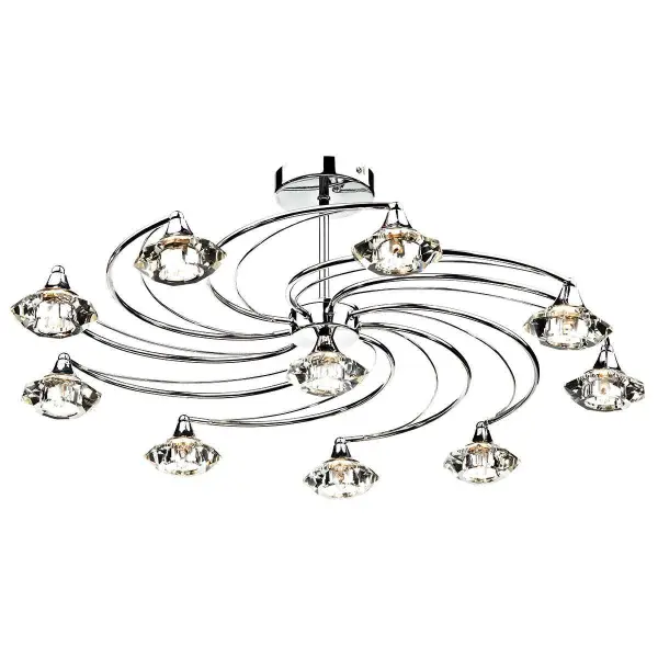 Luther 10 Light Semi Flush complete with Crystal Glass Polished Chrome