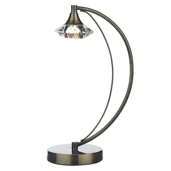 Luther 1 Light Table Lamp complete with Crystal Glass Antique Brass