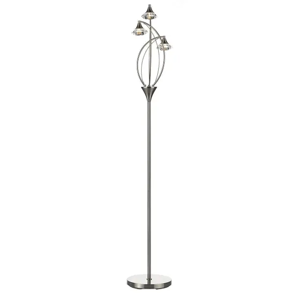 Luther 3 Light Floor Lamp complete with Crystal Glass Satin Chrome