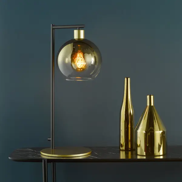 Lycia Satin Gold Table Lamp C/W Gold Ombre Glass