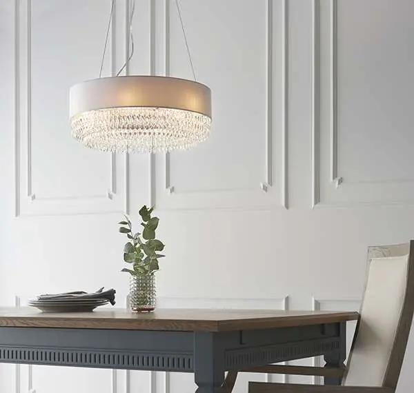 Malmesbury 6 Light Pendant in Polished Chrome C/W Silver Grey