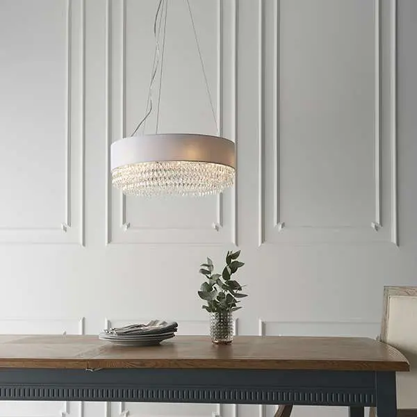 Malmesbury 6 Light Pendant in Polished Chrome C/W Silver Grey