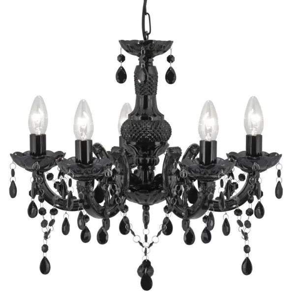 Marie Therese Black 5 Light Chandelier With Acrylic Glass Drops | Online Lighting Shop