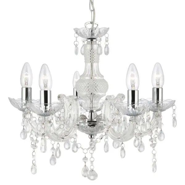 Marie Therese Clear 5 Light Chandelier With Acrylic Glass Drops