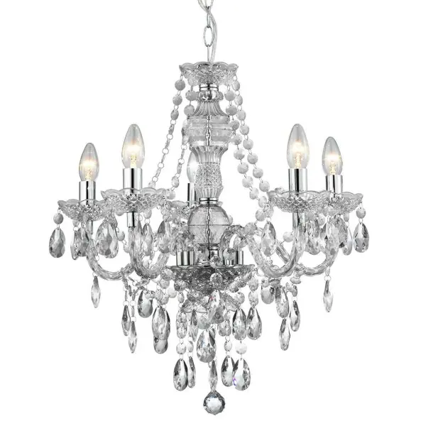 Marie Therese Clear 5 Light Chandelier With Crystal Drops