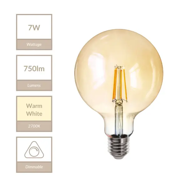 7W E27 Amber Glass Dimmable 125mm Globe