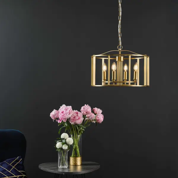 Myka 4 Light Brushed Brass Lantern