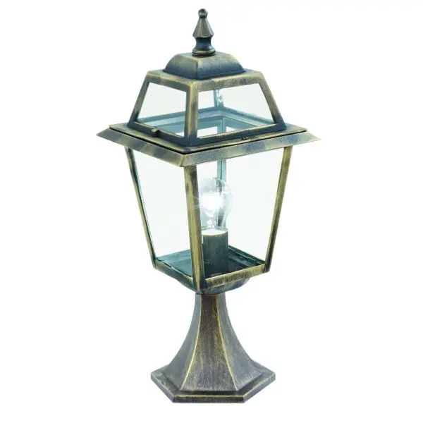New Orleans Ip44 Black & Gold Post Lamp With Clear Glass