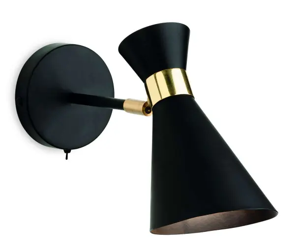 Ohio Wall Light in Black with Brass (Switched)