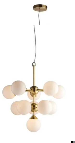 Oscar 11 Light Pendant in Brushed Brass with Gloss White Glass