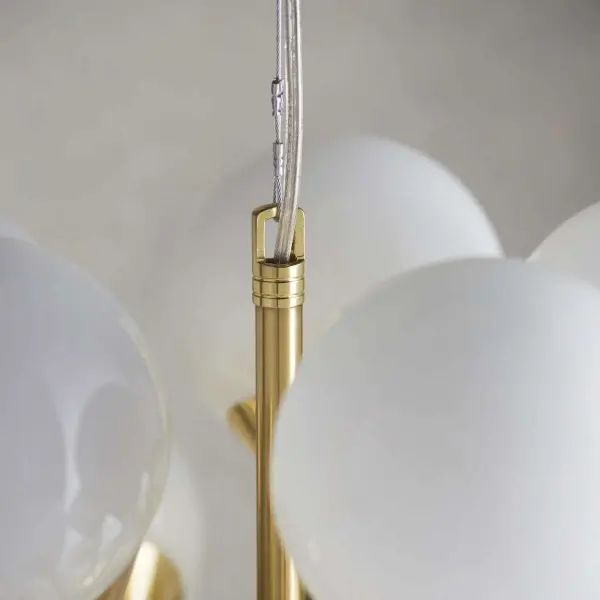 Oscar 28 Light Pendant in Brushed Brass with Gloss White Glass