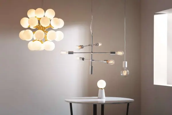 Oscar 28 Light Pendant in Brushed Brass with Gloss White Glass