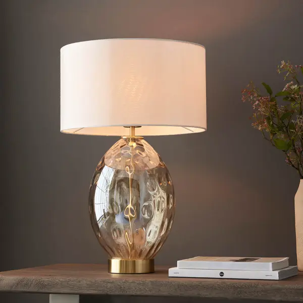 Elin Brass & Champagne Lustre Touch Table Lamp C/W Shade