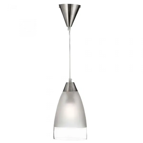 Satin Silver Pendant Light with Domed Clear & Frosted Glass Shade