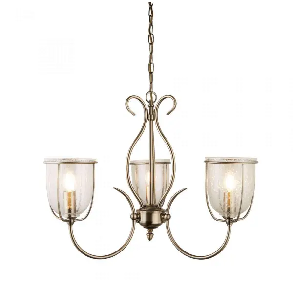 Searchlight 6353-3AB Silhouette 3 Light Antique Brass Clear Seeded Glass Shades