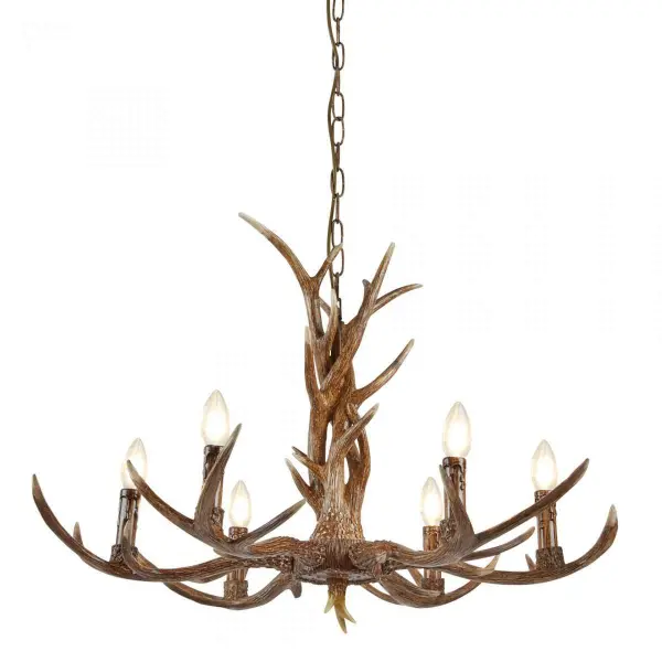 Searchlight 6416-6BR Stag 6 Light Antler Pendant Brown