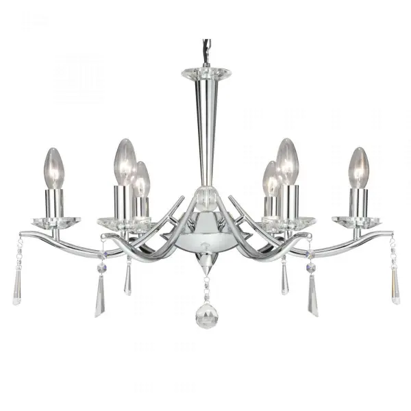 Searchlight 7956-6CC Arabella 6 Light Chrome Chandelier with Crystal Drops