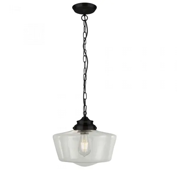 Searchlight 8071-1BK School House Black Pendant With Clear Glass
